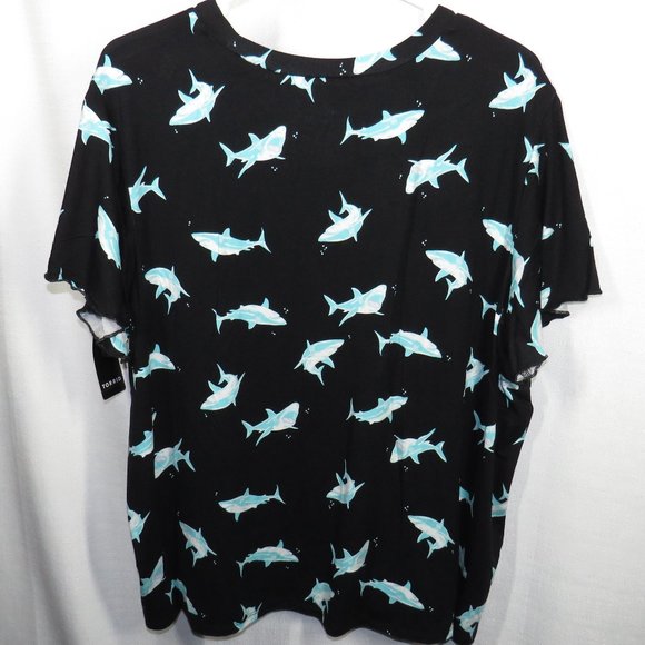 Torrid Sleep Plus Size 2X Black Shark Print Flutter Sleeve T-Shirt - Picture 5 of 6